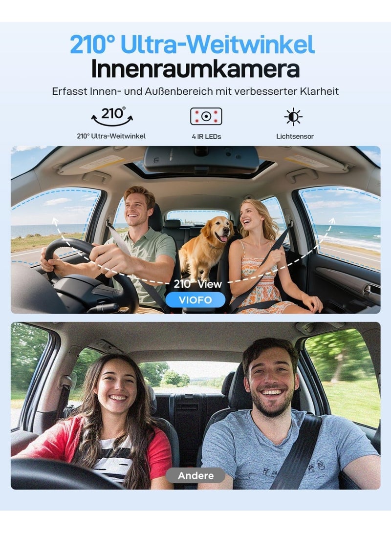 Viofo A229 Ultra 3 Channel Dash Camera for Car – Front 4K, Rear 4K & Fisheye Interior 1080P Car Dash Cam, Dashcam with GPS, Night Vision & Parking Mode - Image 5
